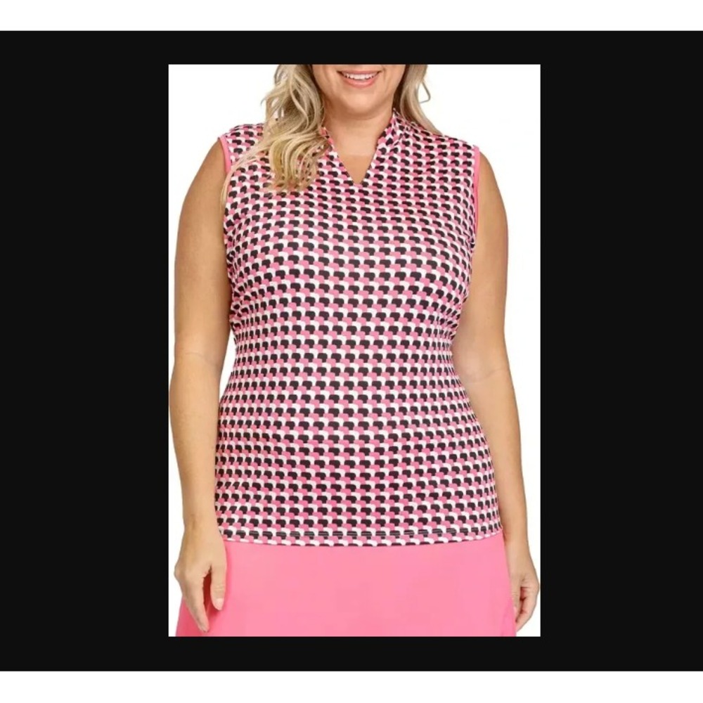 Tail Womens Pink Sleeveless Novelty Neck Golf Polo Top Stacked Cubes 2XL NEW